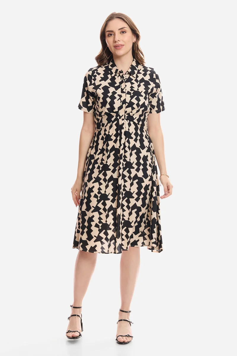 فيرجيو Abstract Viscose Knee Length Workwear Dress for Women