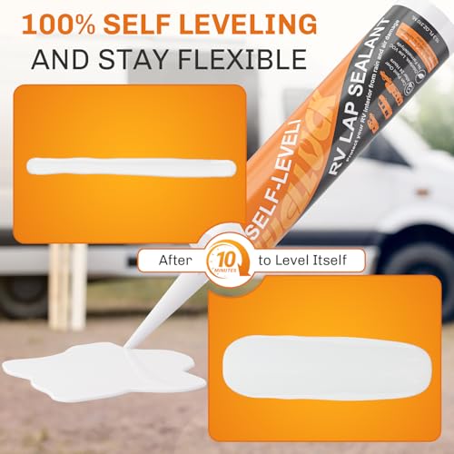 WELLUCK RV Roof Sealant Self Leveling Lap Sealant White, Flexible Repair Caulking Rubber Epdm for Camper Motorhomes Trailers, Secure Odorless Waterproof&UV All Weather Adhesive 10.3oz 4 Packs - Image 3
