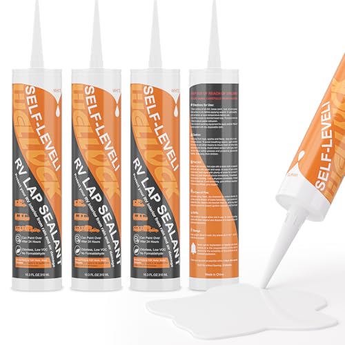 WELLUCK RV Roof Sealant Self Leveling Lap Sealant White, Flexible Repair Caulking Rubber Epdm for Camper Motorhomes Trailers, Secure Odorless Waterproof&UV All Weather Adhesive 10.3oz 4 Packs - Image 1