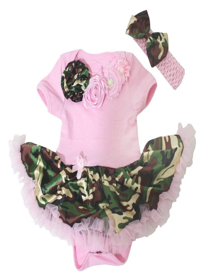Petitebella Neck Rosettes Bodysuit Camouflage Baby Dress Nb-18m (Pink, 0-3 Months)