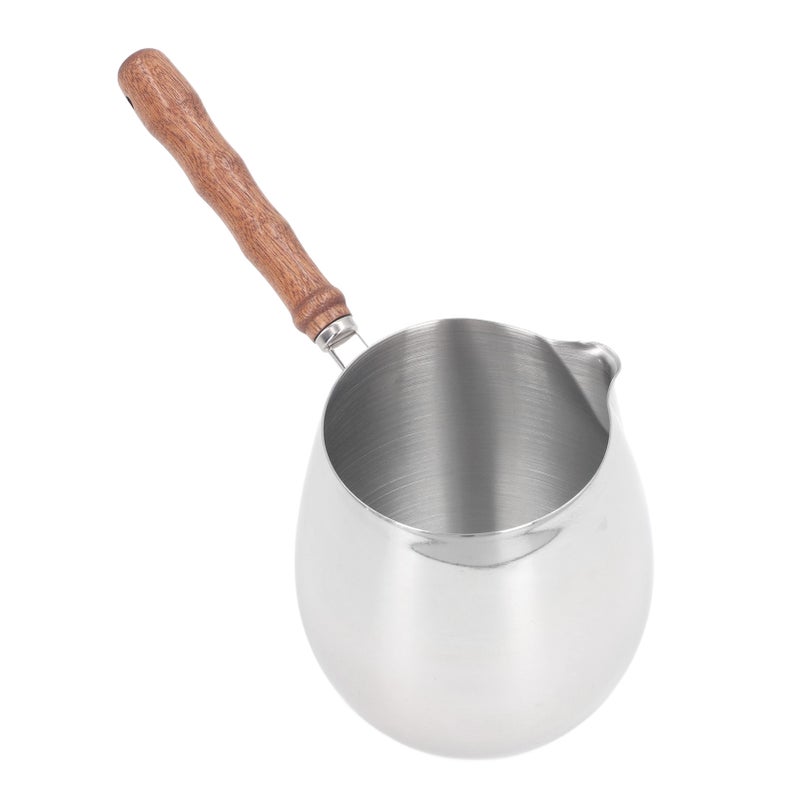 Mini Milk Warmer Pot 304 Stainless Steel Butter Warmer Pan with Wooden Handle for Home Outdoor 600ML - Image 4