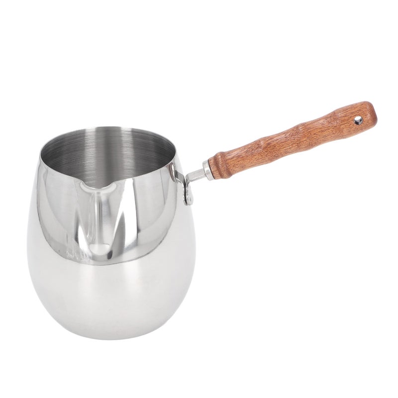 Mini Milk Warmer Pot 304 Stainless Steel Butter Warmer Pan with Wooden Handle for Home Outdoor 600ML - Image 1