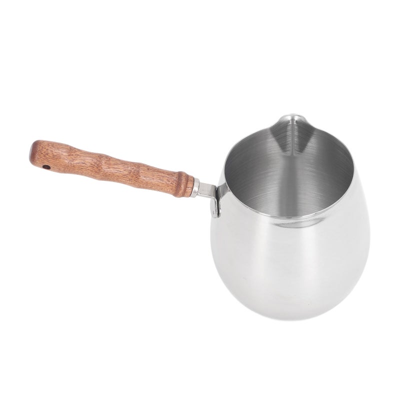 Mini Milk Warmer Pot 304 Stainless Steel Butter Warmer Pan with Wooden Handle for Home Outdoor 600ML - Image 5