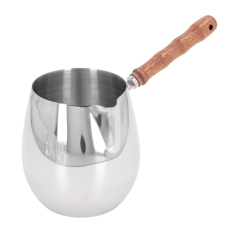 Mini Milk Warmer Pot 304 Stainless Steel Butter Warmer Pan with Wooden Handle for Home Outdoor 600ML - Image 2