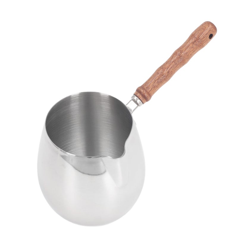 Mini Milk Warmer Pot 304 Stainless Steel Butter Warmer Pan with Wooden Handle for Home Outdoor 600ML - Image 3
