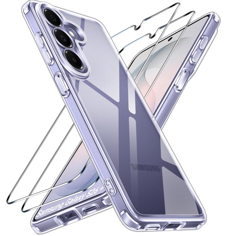 ivoler 3-in-1 Case for Samsung Galaxy S26 Plus 6.7â€ with 2 Pack Tempered Glass Screen Protector[Full Coverage], [Military Grade Protection] Slim Phone Bumper Cover Clear [Non-Yellowing] - Image 1