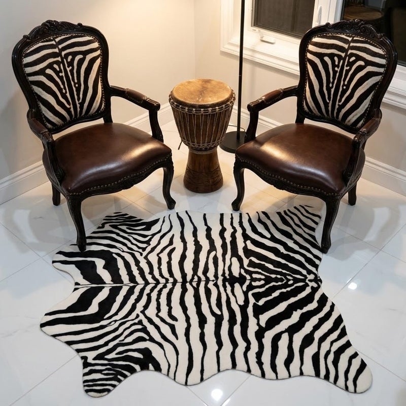 MustMat Faux Zebra Print Area Rug 47 53 Cute Soft Black and White Animal Print Carpet for JungleSafari Theme Room
