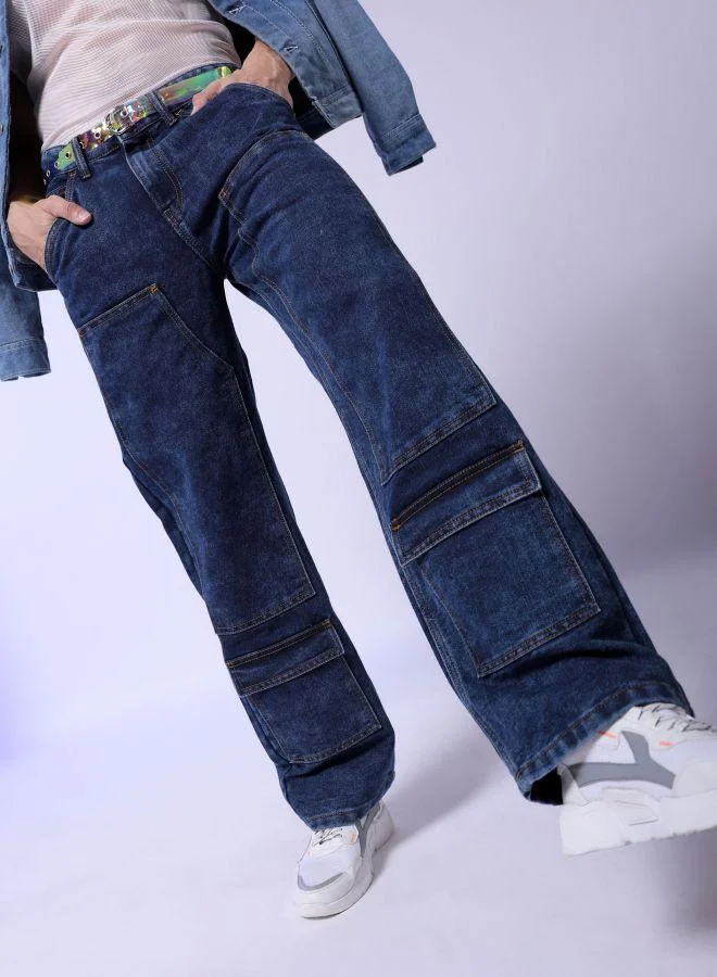Men Baggy Solid Mid-Rise Carpenter Utility Denim