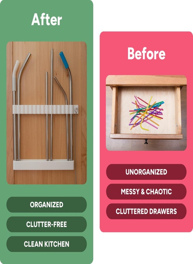 matterform Straw Organizer & Holder for Reusable Straws | Cabinet Door Mounted Holder for Tumbler Drinking Straws | Straws Up to 3/8" Wide | Cupboard Storage for Straws & Cleaning Brush | Adhesive Tape Included - Image 5