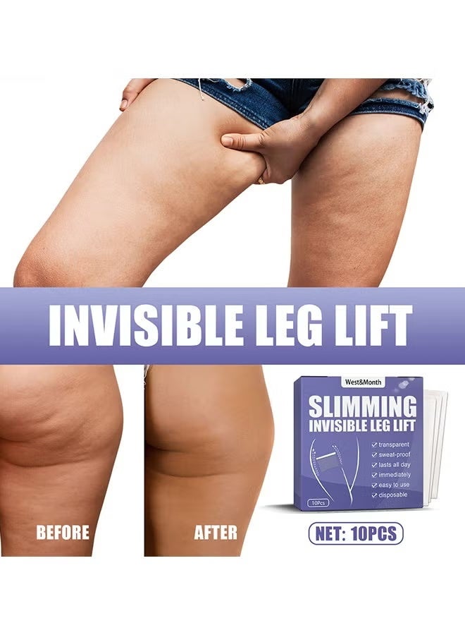 West&Month 10Pcs Thigh Lift Tape Transparent lifting Adhesive Bandage Patch for Leg Body Sagging Skin Fat Anti Chafing Ultra Thin Inner Paste Waterproof Pad Disposable Shaping Leg Lifting Stickers - Image 3