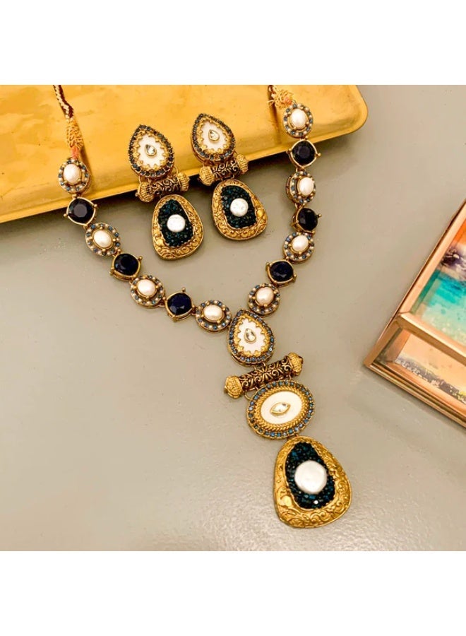 La Lueur Elegant Pearl-Inspired Mughal Style Necklace & Earrings Set for Women - Image 1