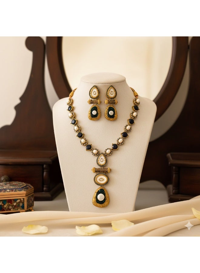 La Lueur Elegant Pearl-Inspired Mughal Style Necklace & Earrings Set for Women - Image 2