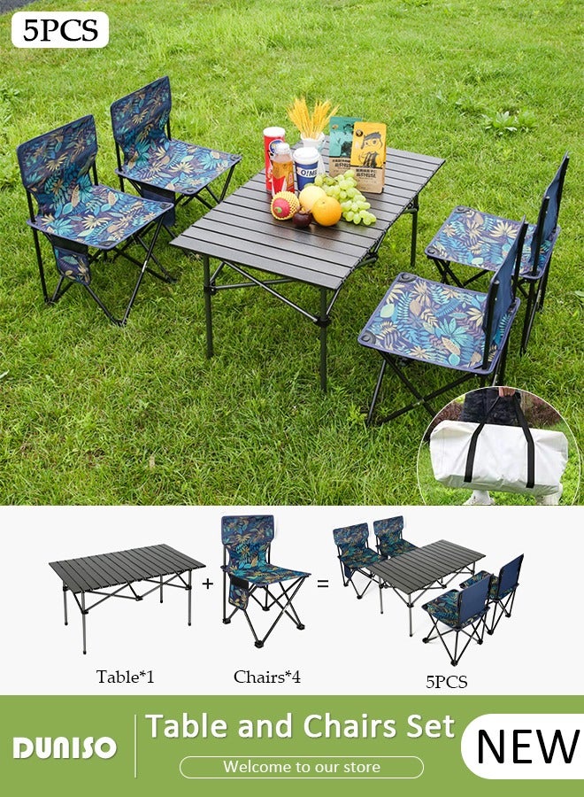DUNISO طاولة تخييم قابلة للطي ومجموعة 4 كراسي، طاولة نزهة محمولة من الألمنيوم قابلة للطي خفيفة الوزن مع حقيبة حمل، طاولات نزهة قابلة للطي للتخييم، النزهات، الشاطئ، الصيد، الشواء (1*طاولة و4*كراسي) - Image 1