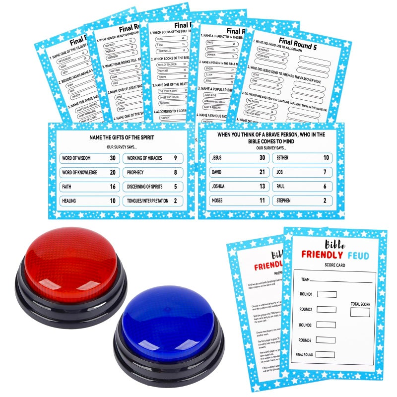 2 MULE TEAM Christian Bible Friendly Feud Game with 2 Answer Buzzers Family Feud Games Card Game Night Church Group Fun Trivia Quiz for Party Office Class Team Building - Image 3