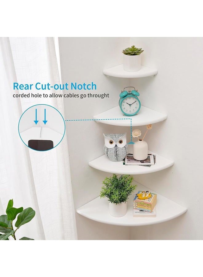 Conamily Corner Shelves, Floating Corner Shelf, Set of 2 Solid Oak Wood Wall Shelves, Round End Wall Mount with Wire Hole Shelving for Small Plant for Bedroom Kitchen, Living Room (White, 8.6in 2P) - Image 2