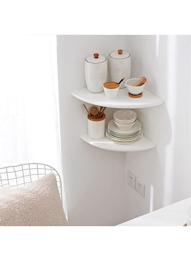 Conamily Corner Shelves, Floating Corner Shelf, Set of 2 Solid Oak Wood Wall Shelves, Round End Wall Mount with Wire Hole Shelving for Small Plant for Bedroom Kitchen, Living Room (White, 8.6in 2P) - Image 4