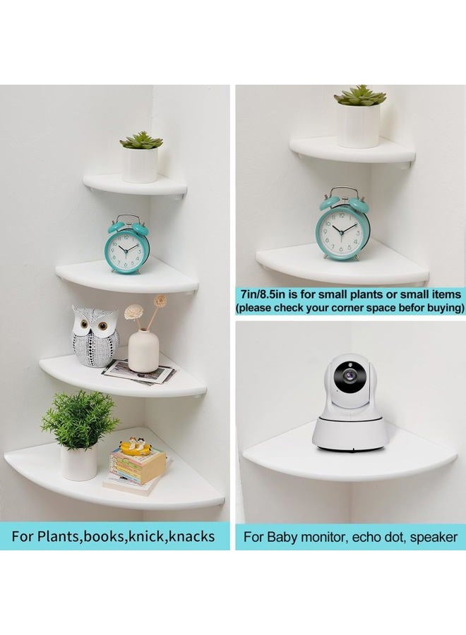 Conamily Corner Shelves, Floating Corner Shelf, Set of 2 Solid Oak Wood Wall Shelves, Round End Wall Mount with Wire Hole Shelving for Small Plant for Bedroom Kitchen, Living Room (White, 8.6in 2P) - Image 3