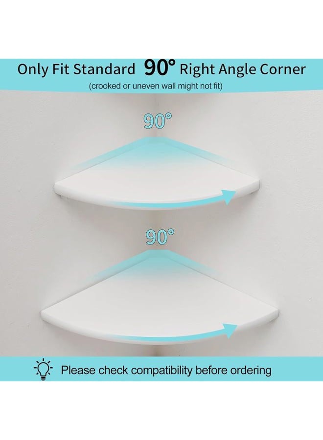 Conamily Corner Shelves, Floating Corner Shelf, Set of 2 Solid Oak Wood Wall Shelves, Round End Wall Mount with Wire Hole Shelving for Small Plant for Bedroom Kitchen, Living Room (White, 8.6in 2P) - Image 5