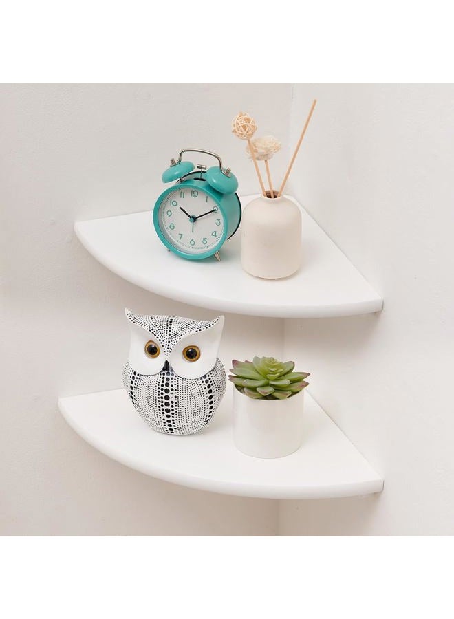 Conamily Corner Shelves, Floating Corner Shelf, Set of 2 Solid Oak Wood Wall Shelves, Round End Wall Mount with Wire Hole Shelving for Small Plant for Bedroom Kitchen, Living Room (White, 8.6in 2P) - Image 1