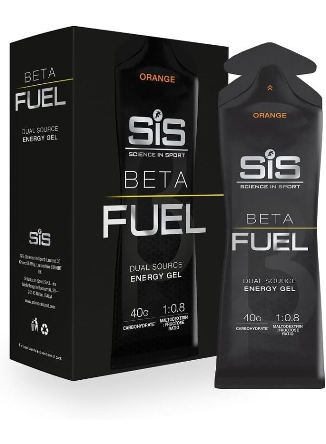 Beta Fuel Energy Gels | 40g Carbohydrates | 1:0.8 Maltodextrin:Fructose Ratio | Easily Digestible | Gluten Free | No Water Needed | Running Gels | Orange Flavour | 6 Pack