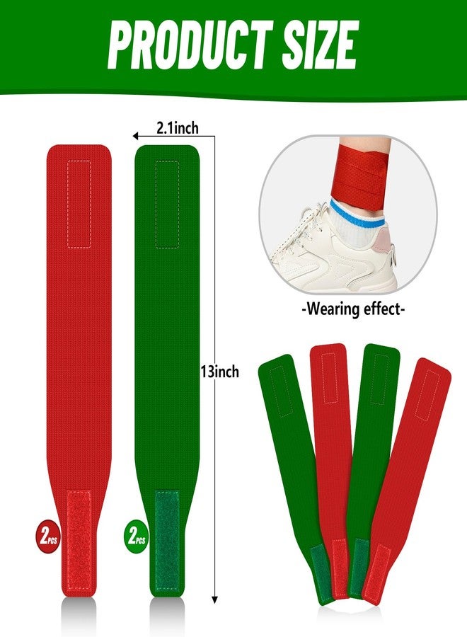Deekin 4 Pcs Wrestling Ankle Bands Wrestling Tournament Bands Soft Vinyl Hook Loop Scoring for Coach Referee Official, Red and Green, 13 x 2.4 Inches - Image 3