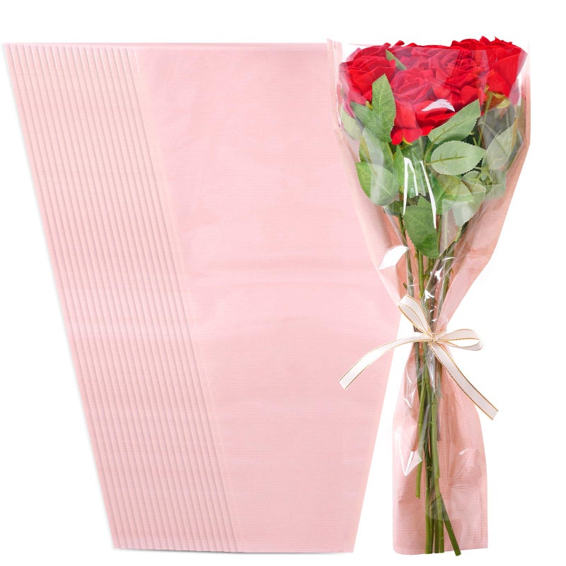 baotongle 20 Pack Flower Bags for Bouquets Flower Sleeves for Bouquets Bags with Ribbon for Valentine's Day Birthday Wedding Graduation Father's Day Gift Packing (Pink) - Image 1