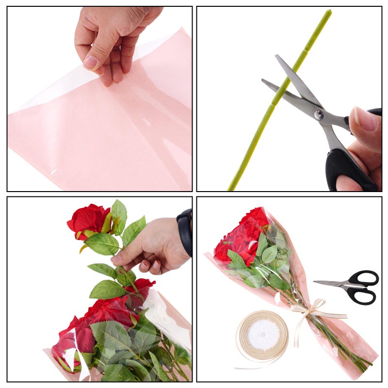 baotongle 20 Pack Flower Bags for Bouquets Flower Sleeves for Bouquets Bags with Ribbon for Valentine's Day Birthday Wedding Graduation Father's Day Gift Packing (Pink) - Image 4