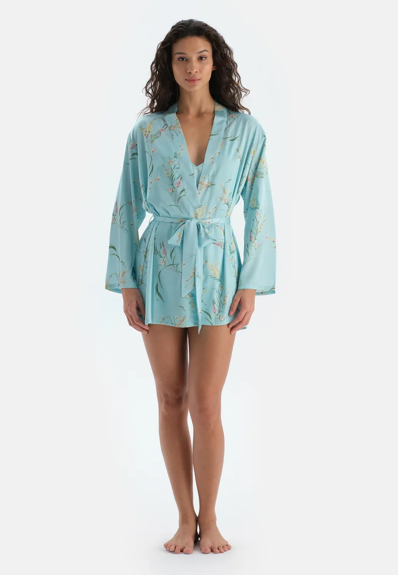 dagi Floral Blue V Neck Dressing Gown