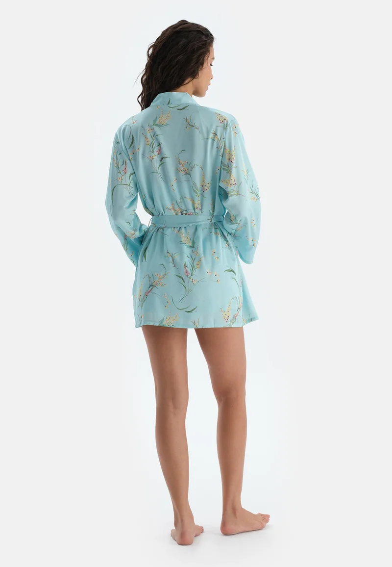 dagi Floral Blue V Neck Dressing Gown