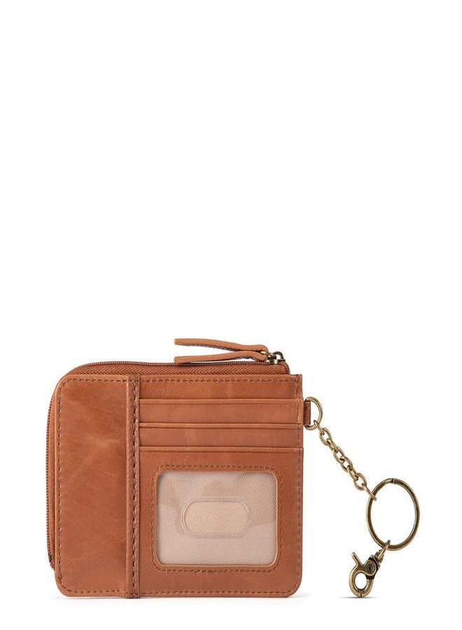 The Sak Iris Wallet in Leather, Elevated Card Holder with Keychain, Tobacco Floral Embossed II - Image 3