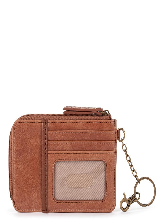 The Sak Iris Wallet in Leather, Elevated Card Holder with Keychain, Tobacco Floral Embossed II - Image 5