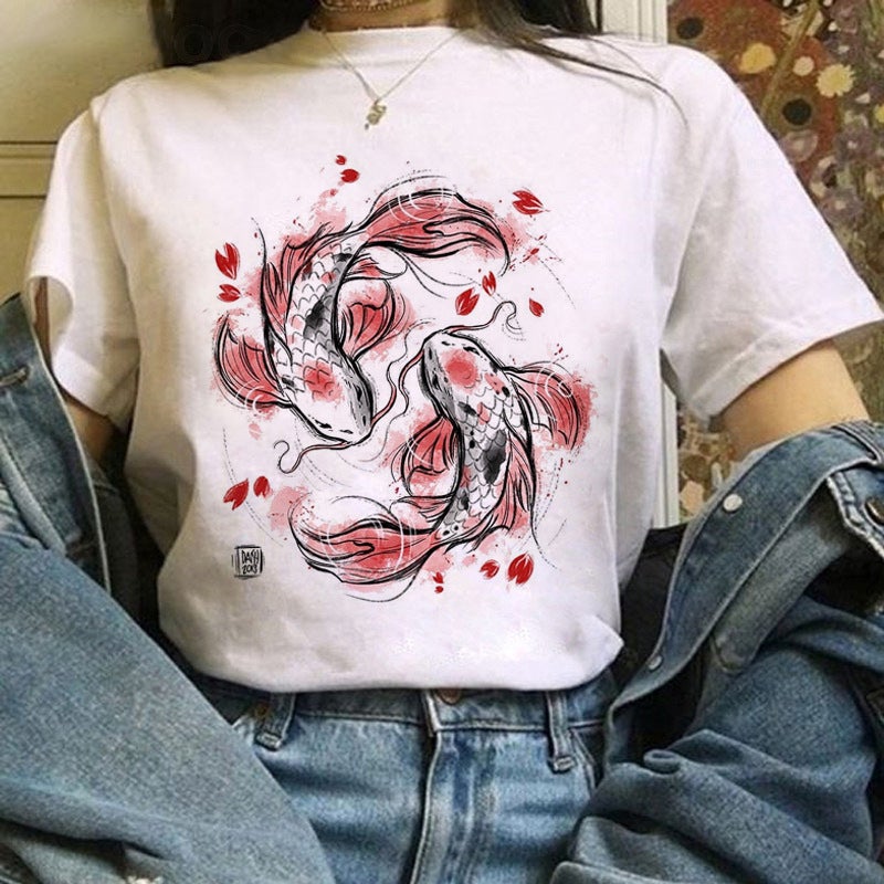 Wish Fun Animation Printed Pattern Round Neck Short Sleeve T-Shirt Women'S Top - Image 1
