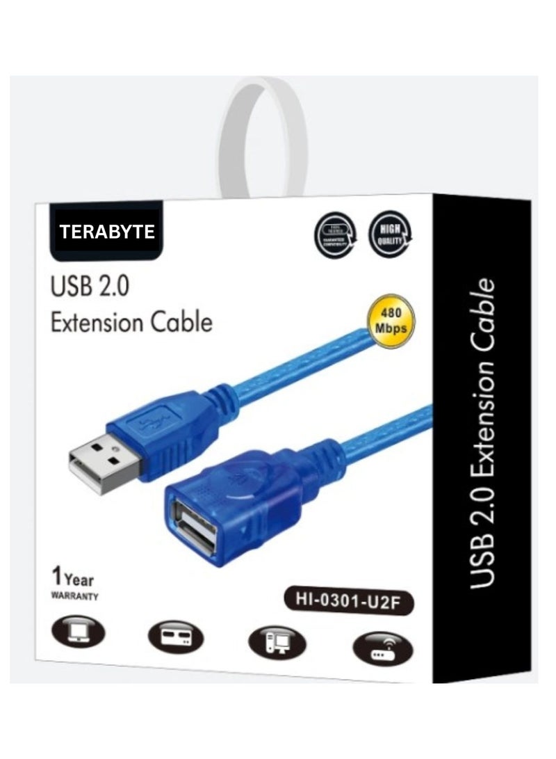 Terabyte USB 2.0 A-F CABLE BLUE 3M - Image 1