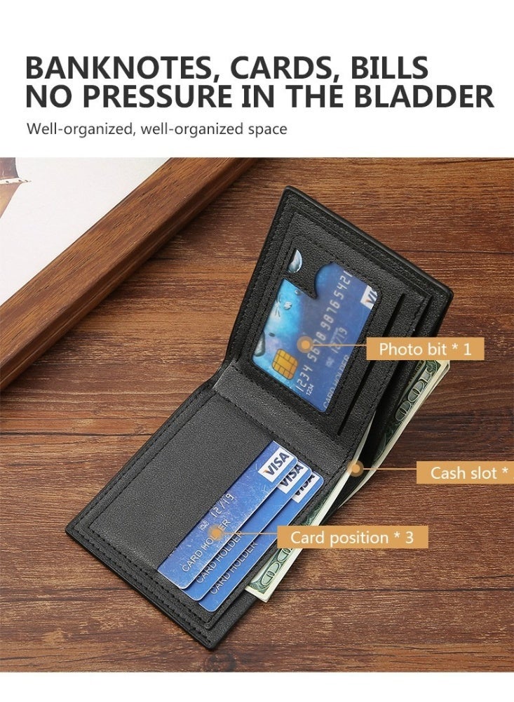 جيانغ بي أو محفظة رجالية قصيرة ثنائية الطي - محفظة سوداء فاخرة لحمل بطاقات العمل للشباب، بتصميم أفقي رفيع، فتحات متعددة للبطاقات، محفظة جلدية خفيفة الوزن للرجال - Image 4