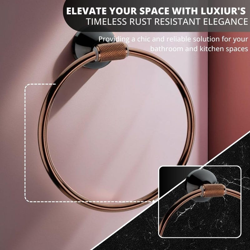 LUXIUR Towel Hanger for Bathroom and Kitchen Accessories Item Holder, 304 Grade Stainless Steel Towel Ring, Napkin Holder for Wash Basin, PVD Rose Gold - Image 3
