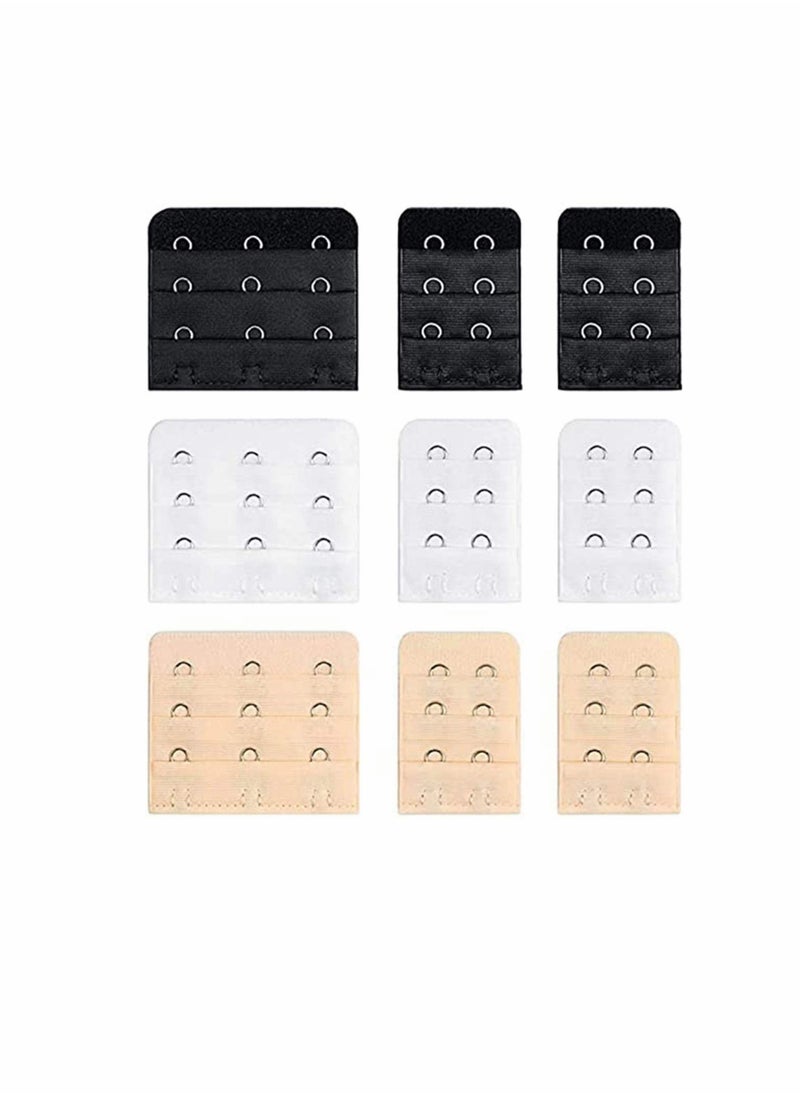 SYOSI - 9Pcs Bra Extender Set of 3 Hooks and 2 Hooks Soft and Comfortable Women Bra Extensions-Black White and Beige - Image 1