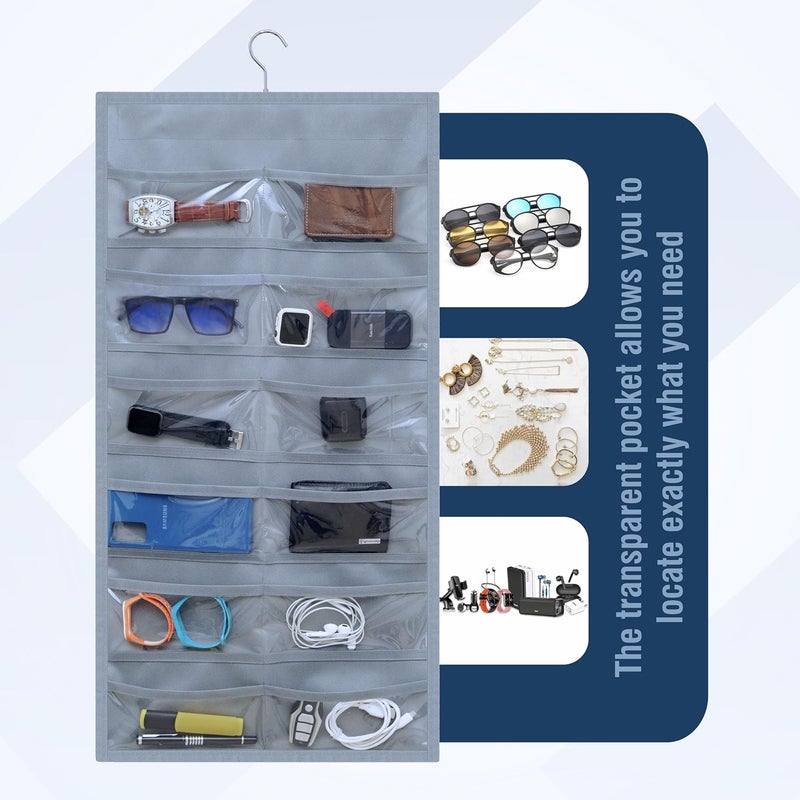 FAB ELLITE Sunglasses Organizer Storage Hanging Dust Proof Sunglasses Case Wall Mounted Travel Dual Sided Glasses Case Multiple PairsEyeglasses Holder with 24 Clear Slots Inside Professional Grey - Image 4