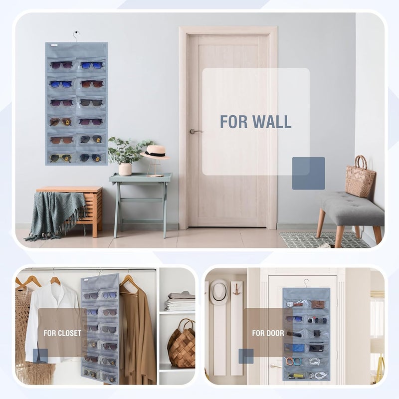 FAB ELLITE Sunglasses Organizer Storage Hanging Dust Proof Sunglasses Case Wall Mounted Travel Dual Sided Glasses Case Multiple PairsEyeglasses Holder with 24 Clear Slots Inside Professional Grey - Image 5