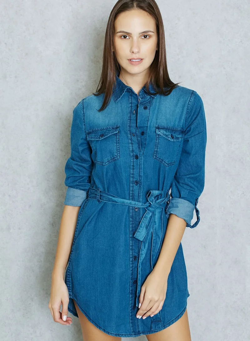 ELLA Self Tie Denim Shirt Dress