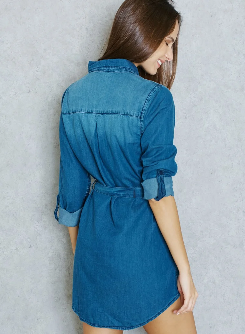 ELLA Self Tie Denim Shirt Dress