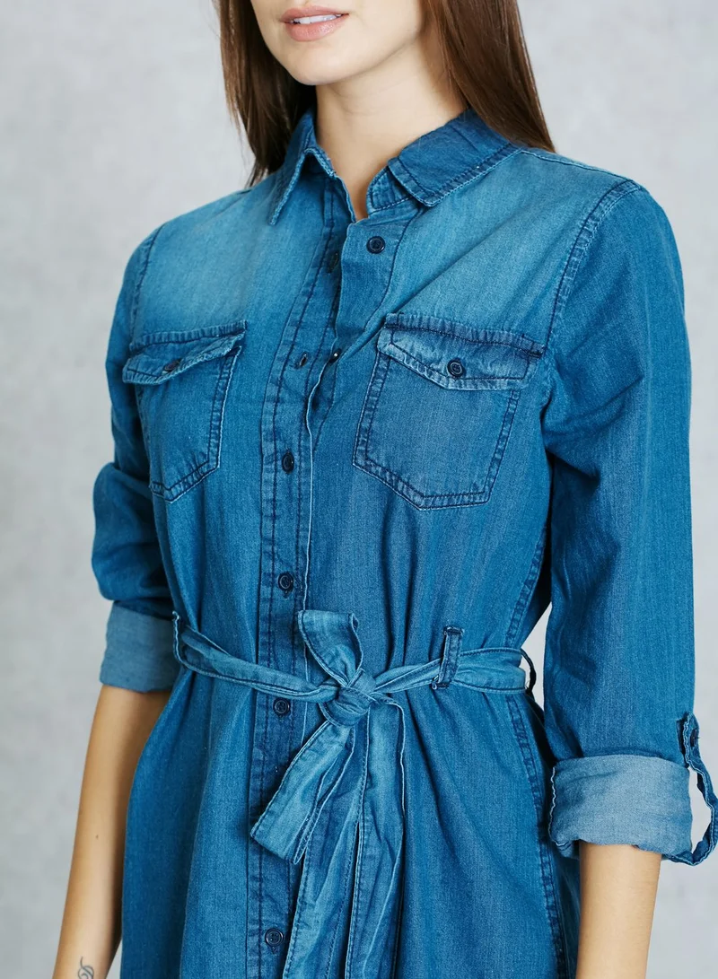 ELLA Self Tie Denim Shirt Dress