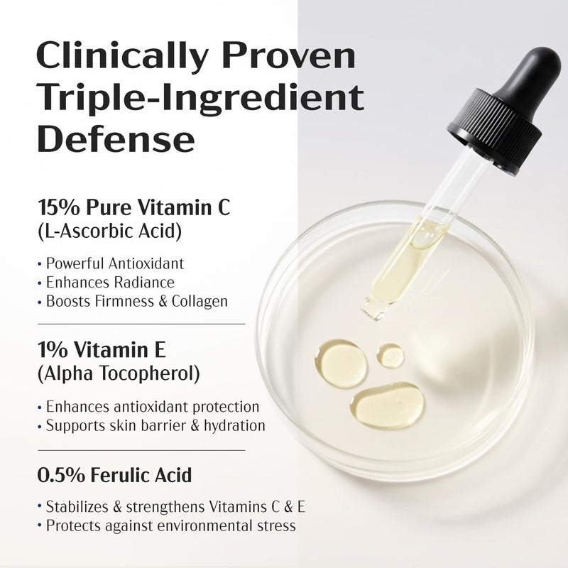 Lanmeri Ceuticals 15% Vitamin C + E + Ferulic Serum: Advanced Antioxidant Defense Formula with 1% Vitamin E & 0.5% Ferulic Acid â€“ High-Stability Vitamin C Serum (1 fl oz) - Image 5