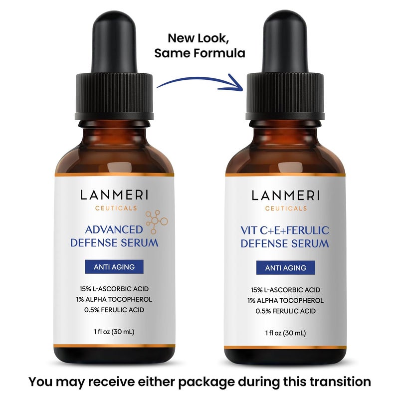 Lanmeri Ceuticals 15% Vitamin C + E + Ferulic Serum: Advanced Antioxidant Defense Formula with 1% Vitamin E & 0.5% Ferulic Acid â€“ High-Stability Vitamin C Serum (1 fl oz) - Image 2