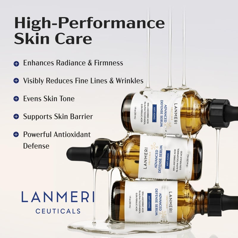 Lanmeri Ceuticals 15% Vitamin C + E + Ferulic Serum: Advanced Antioxidant Defense Formula with 1% Vitamin E & 0.5% Ferulic Acid â€“ High-Stability Vitamin C Serum (1 fl oz) - Image 4