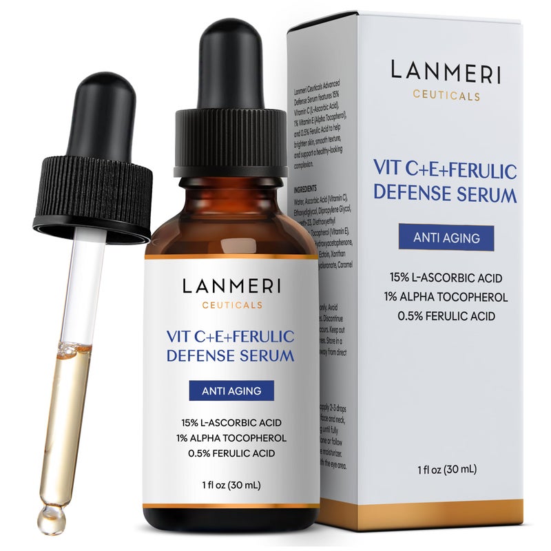 Lanmeri Ceuticals 15% Vitamin C + E + Ferulic Serum: Advanced Antioxidant Defense Formula with 1% Vitamin E & 0.5% Ferulic Acid â€“ High-Stability Vitamin C Serum (1 fl oz) - Image 1