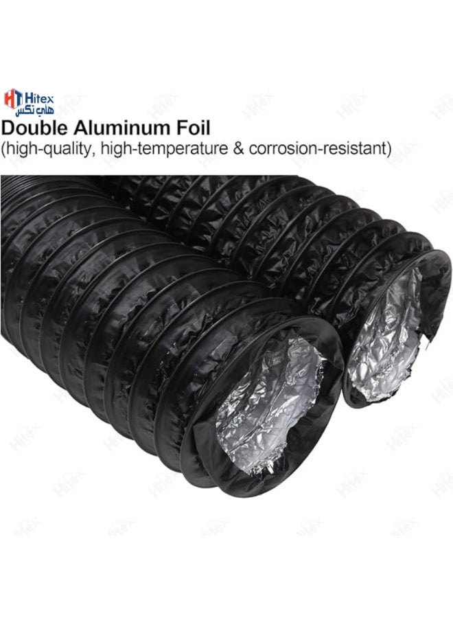 هيتكس خرطوم مرن لتهوية مجفف الملابس - قناة ألومنيوم معزولة من مادة PVC للتهوية والتدفئة والعادم وتكييف الهواء | مقاوم للحرارة العالية والتآكل مع مشابك GI (6 بوصات × 7.8 متر) - Image 4