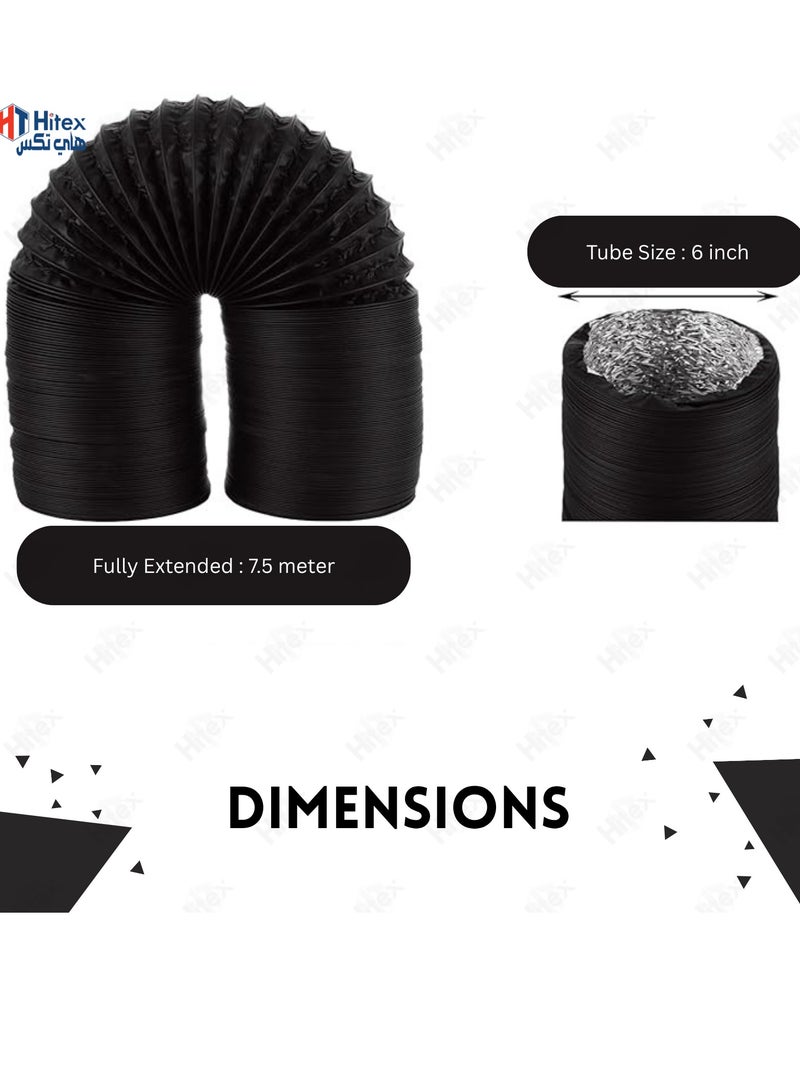 هيتكس خرطوم مرن لتهوية مجفف الملابس - قناة ألومنيوم معزولة من مادة PVC للتهوية والتدفئة والعادم وتكييف الهواء | مقاوم للحرارة العالية والتآكل مع مشابك GI (6 بوصات × 7.8 متر) - Image 2