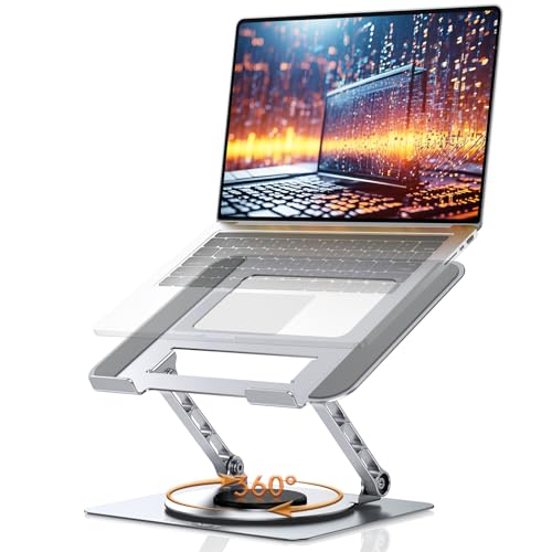 TECKNET Laptop Stand for Desk - 360° Rotating Base, Ergonomic Foldable Computer Stand for Laptop Riser, Height Adjustable, Compatible with MacBook Pro, Dell XPS, HP, and All Laptops 10-17" (Silver) - Image 1