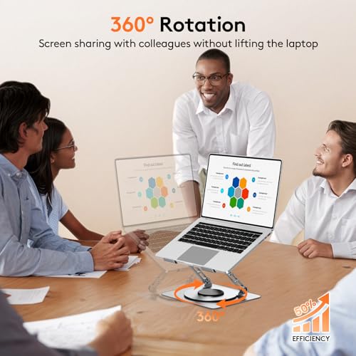 TECKNET Laptop Stand for Desk - 360° Rotating Base, Ergonomic Foldable Computer Stand for Laptop Riser, Height Adjustable, Compatible with MacBook Pro, Dell XPS, HP, and All Laptops 10-17" (Silver) - Image 2