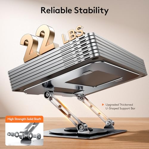 TECKNET Laptop Stand for Desk - 360° Rotating Base, Ergonomic Foldable Computer Stand for Laptop Riser, Height Adjustable, Compatible with MacBook Pro, Dell XPS, HP, and All Laptops 10-17" (Silver) - Image 3